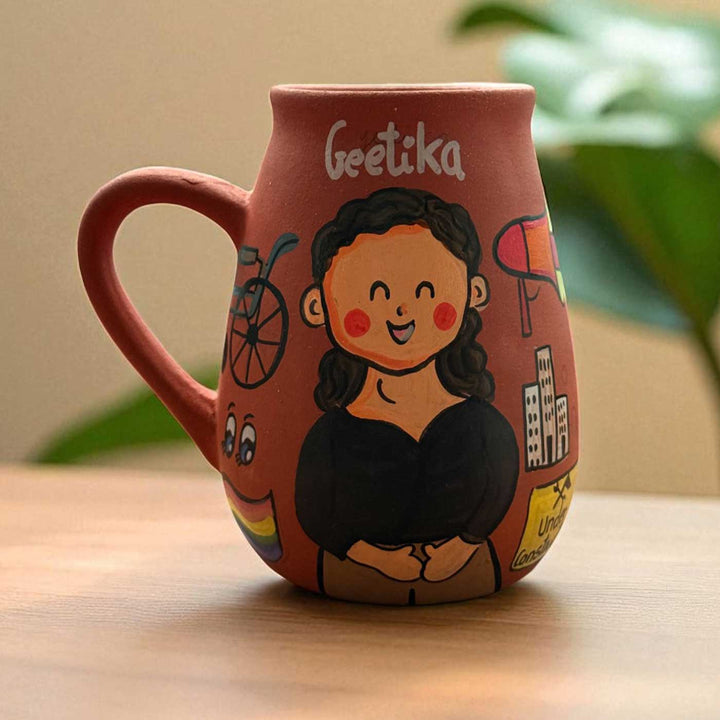Handpainted Photo Personalized Hobby Theme Clay Mug With Doodles