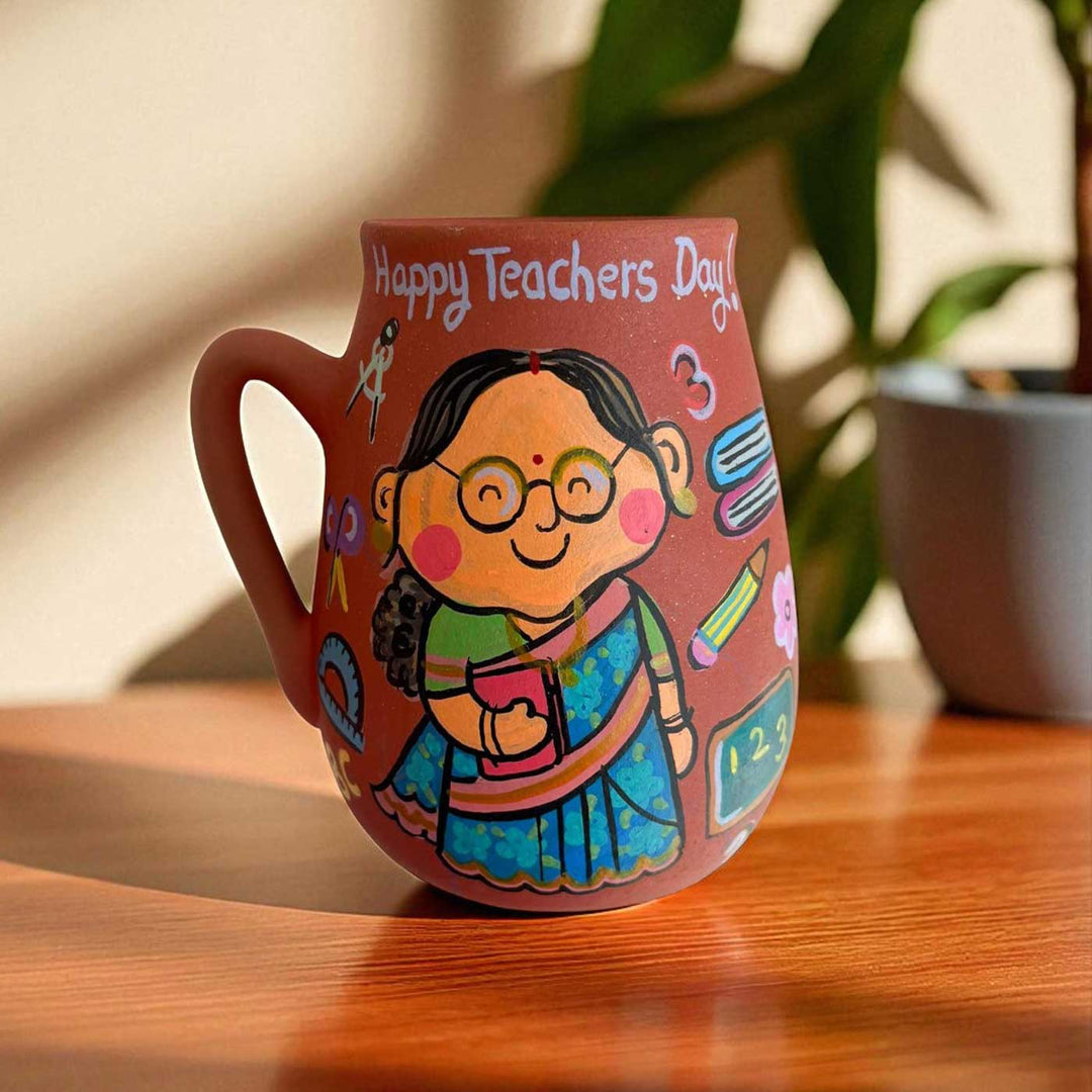 Photo Personalized Hand-Painted Teacher Theme Terracotta Mug