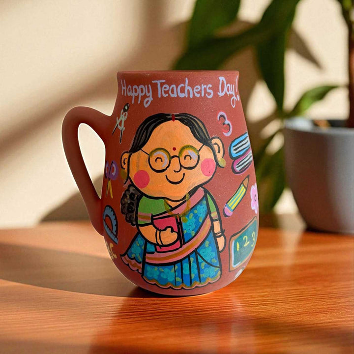 Photo Personalized Hand-Painted Teacher Theme Terracotta Mug