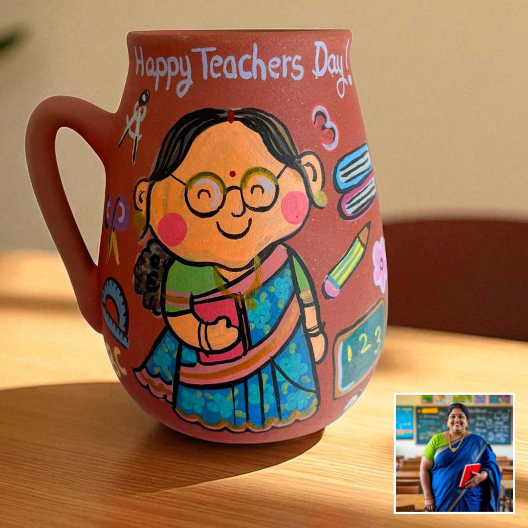 Photo Personalized Hand-Painted Teacher Theme Terracotta Mug