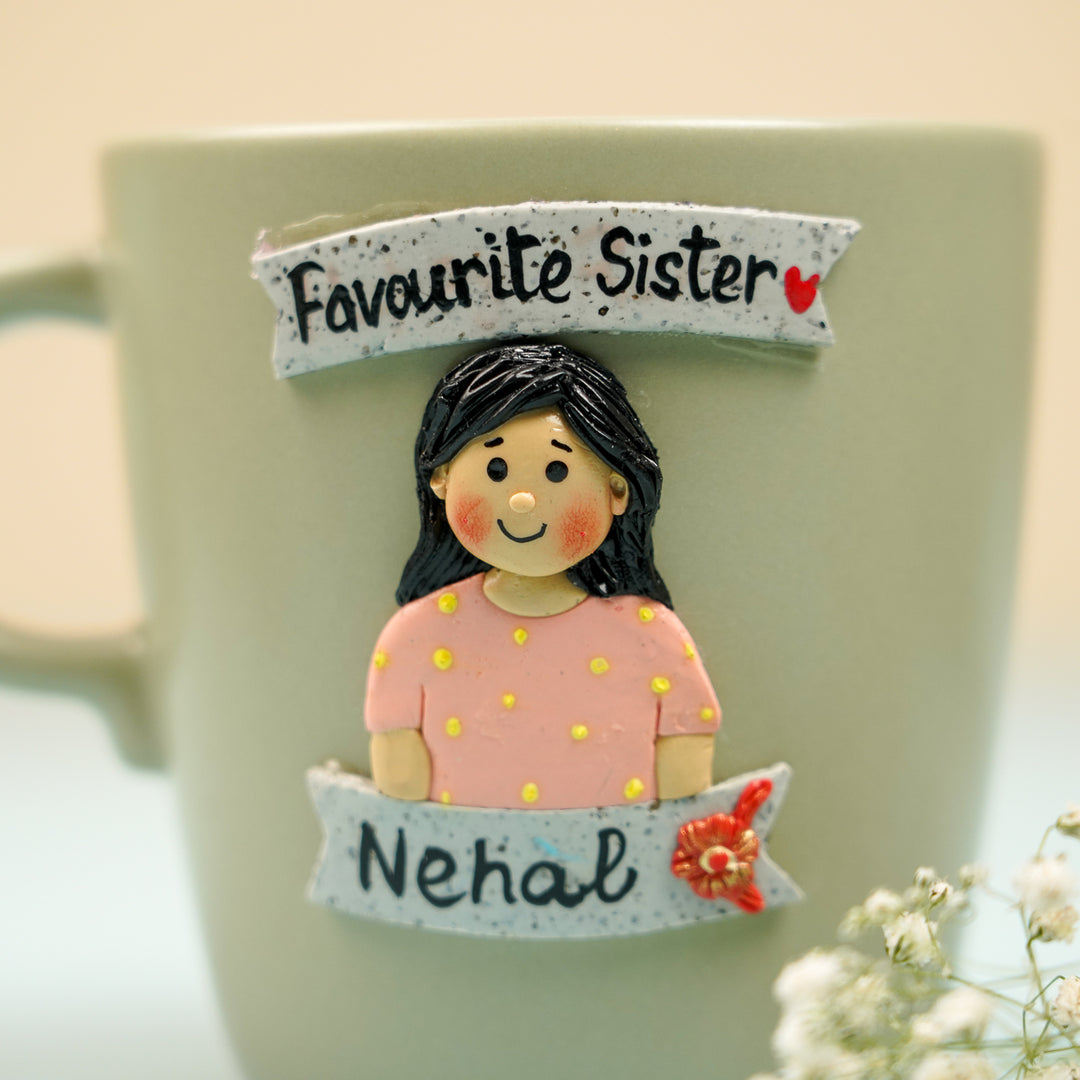 Personalized Handmade Polymer Clay Fav Sister Theme Ceramic Mug