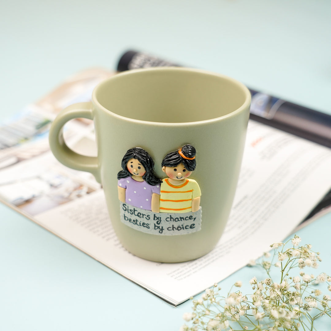 Personalized Handmade Polymer Clay Sibling Theme Ceramic Mug