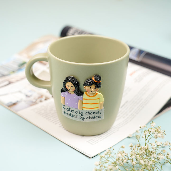 Personalized Handmade Polymer Clay Sibling Theme Ceramic Mug