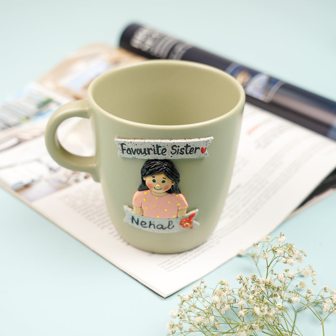 Personalized Handmade Polymer Clay Fav Sister Theme Ceramic Mug