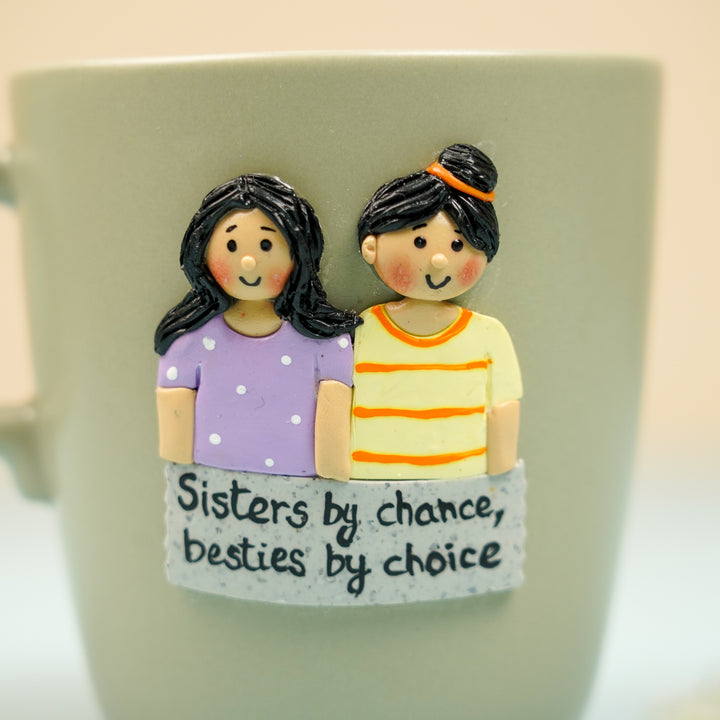 Personalized Handmade Polymer Clay Sibling Theme Ceramic Mug