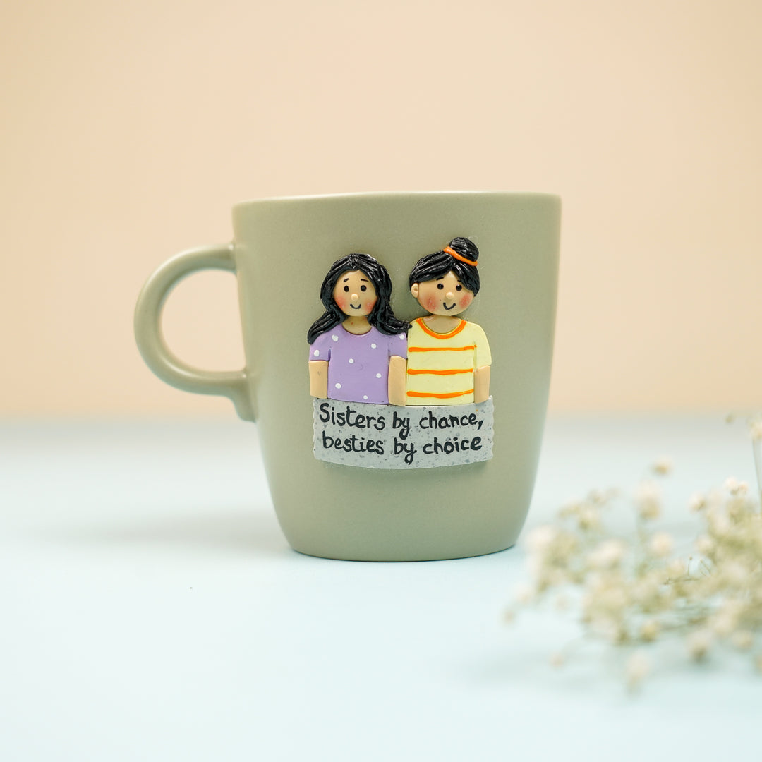 Personalized Handmade Polymer Clay Sibling Theme Ceramic Mug