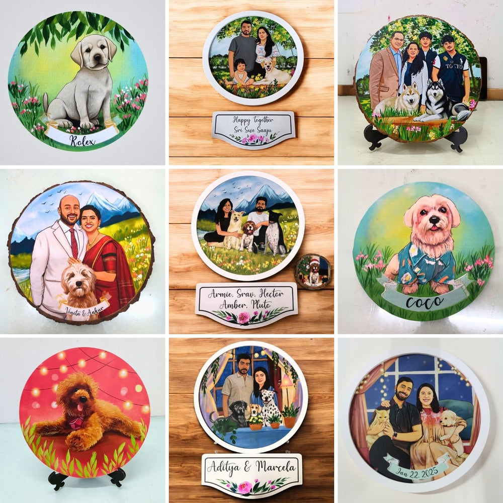 Photo Caricature Nameplate With Stand For Pets 3 - Front View with Name Personalization