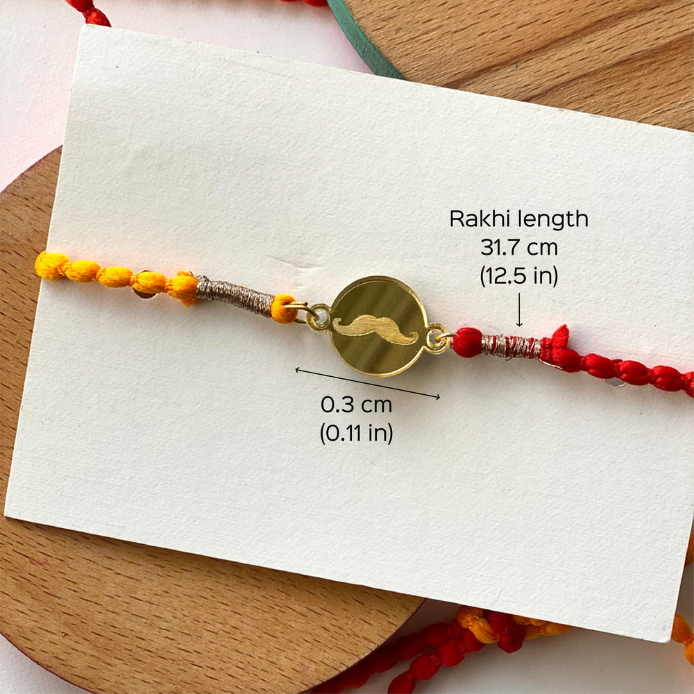 Handcrafted Golden Acrylic Rakhi With Roli Chawal 6 - Dimensions and Size Details