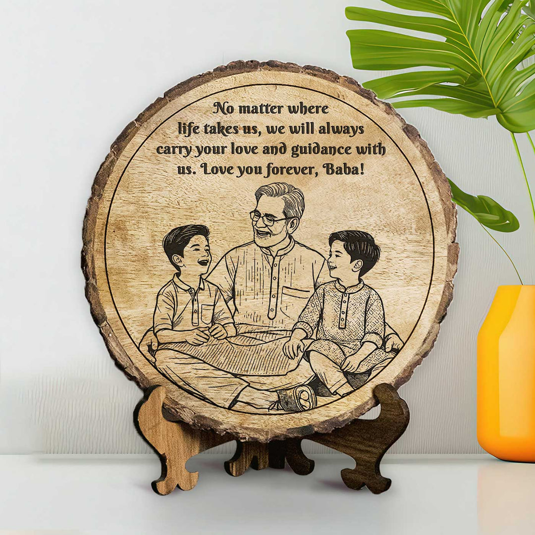 Personalized Hand Carved Engraved Grandpa And Kids Theme Wooden Decorative Plaque