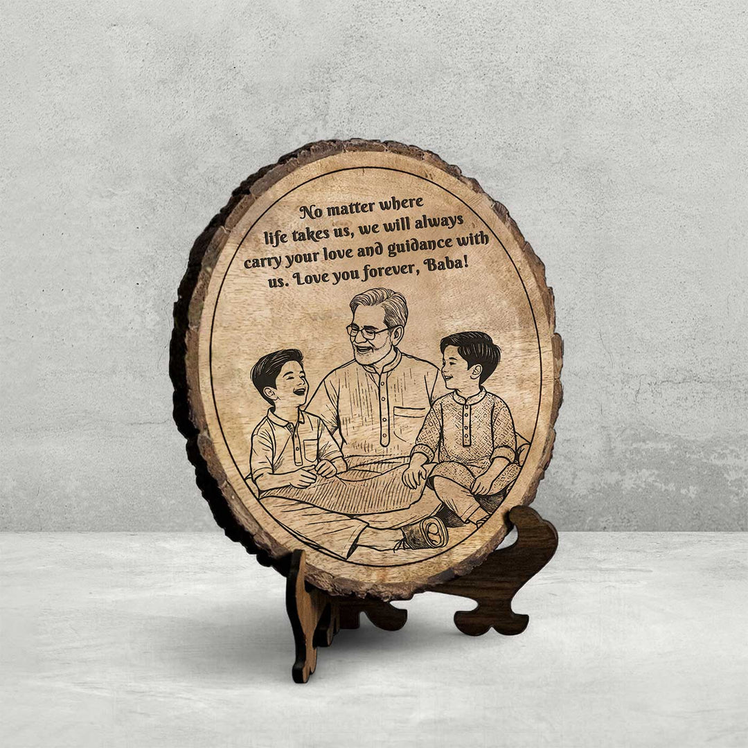 Personalized Hand Carved Engraved Grandpa And Kids Theme Wooden Decorative Plaque