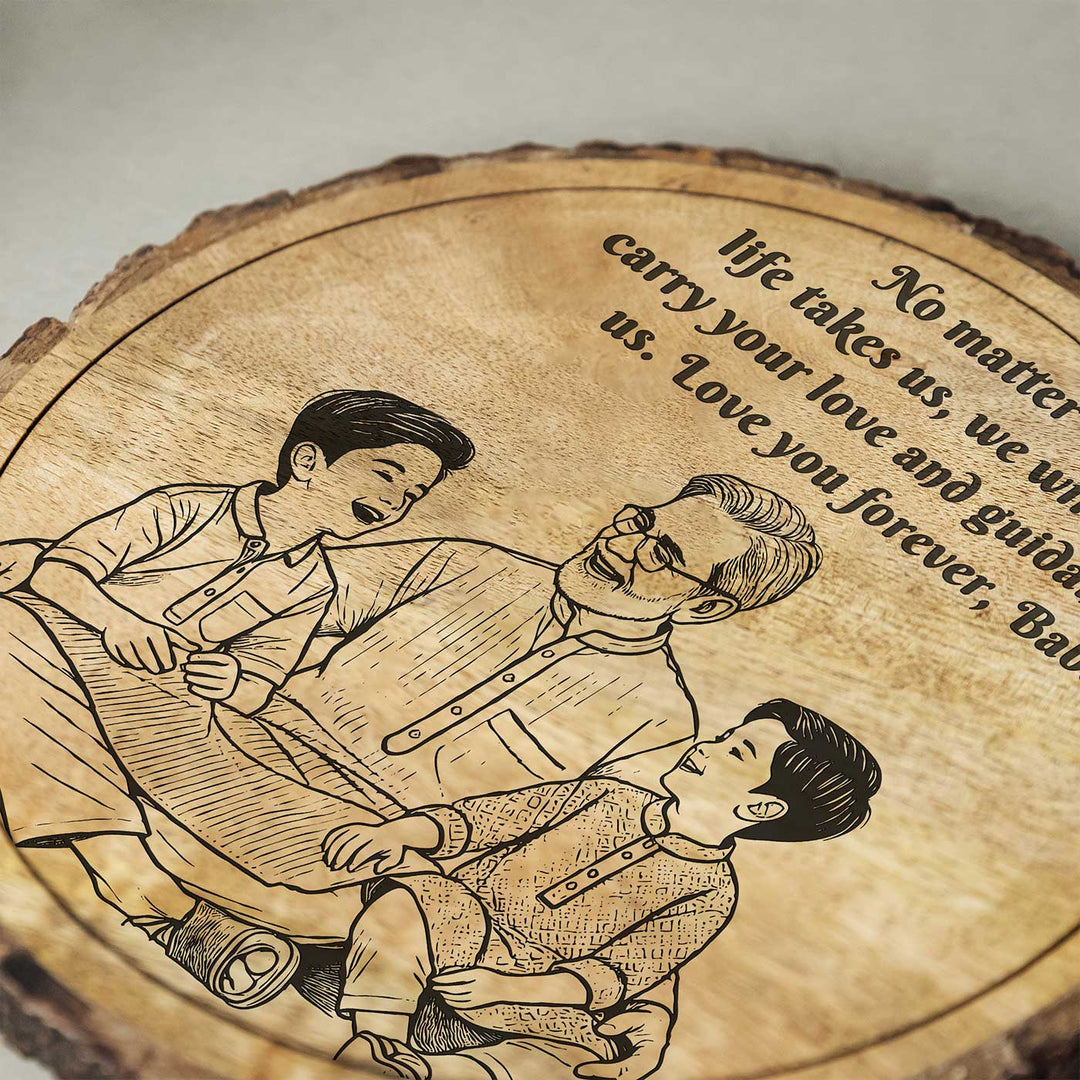 Personalized Hand Carved Engraved Grandpa And Kids Theme Wooden Decorative Plaque