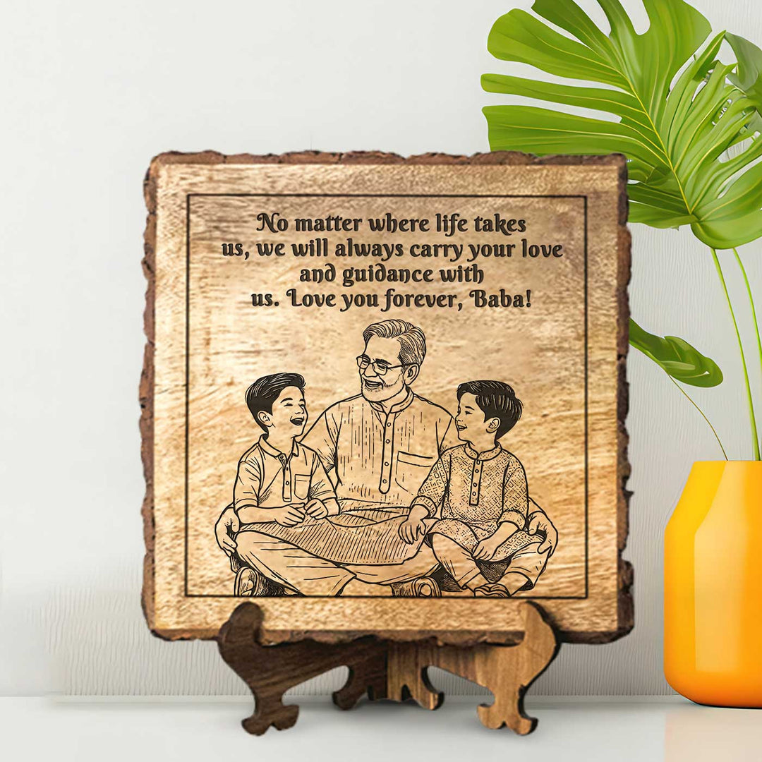 Personalized Hand Carved Engraved Grandpa And Kids Theme Wooden Decorative Plaque