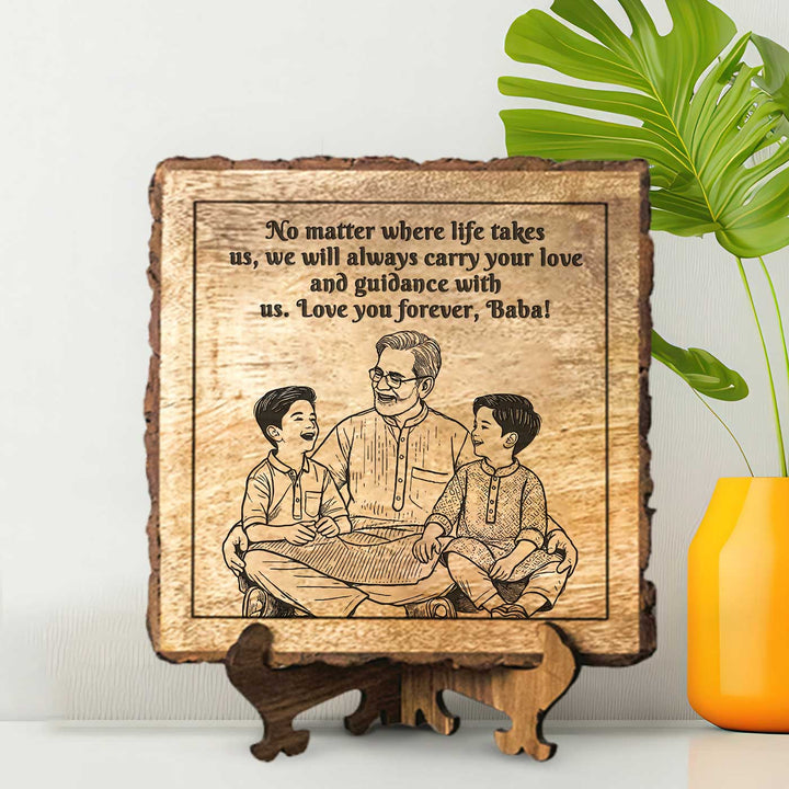 Personalized Hand Carved Engraved Grandpa And Kids Theme Wooden Decorative Plaque