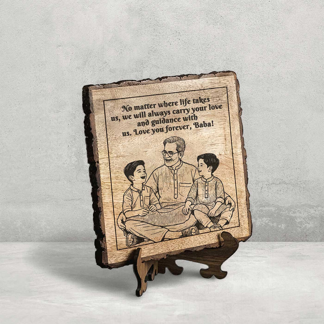 Personalized Hand Carved Engraved Grandpa And Kids Theme Wooden Decorative Plaque