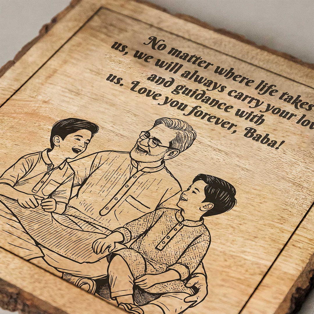 Personalized Hand Carved Engraved Grandpa And Kids Theme Wooden Decorative Plaque