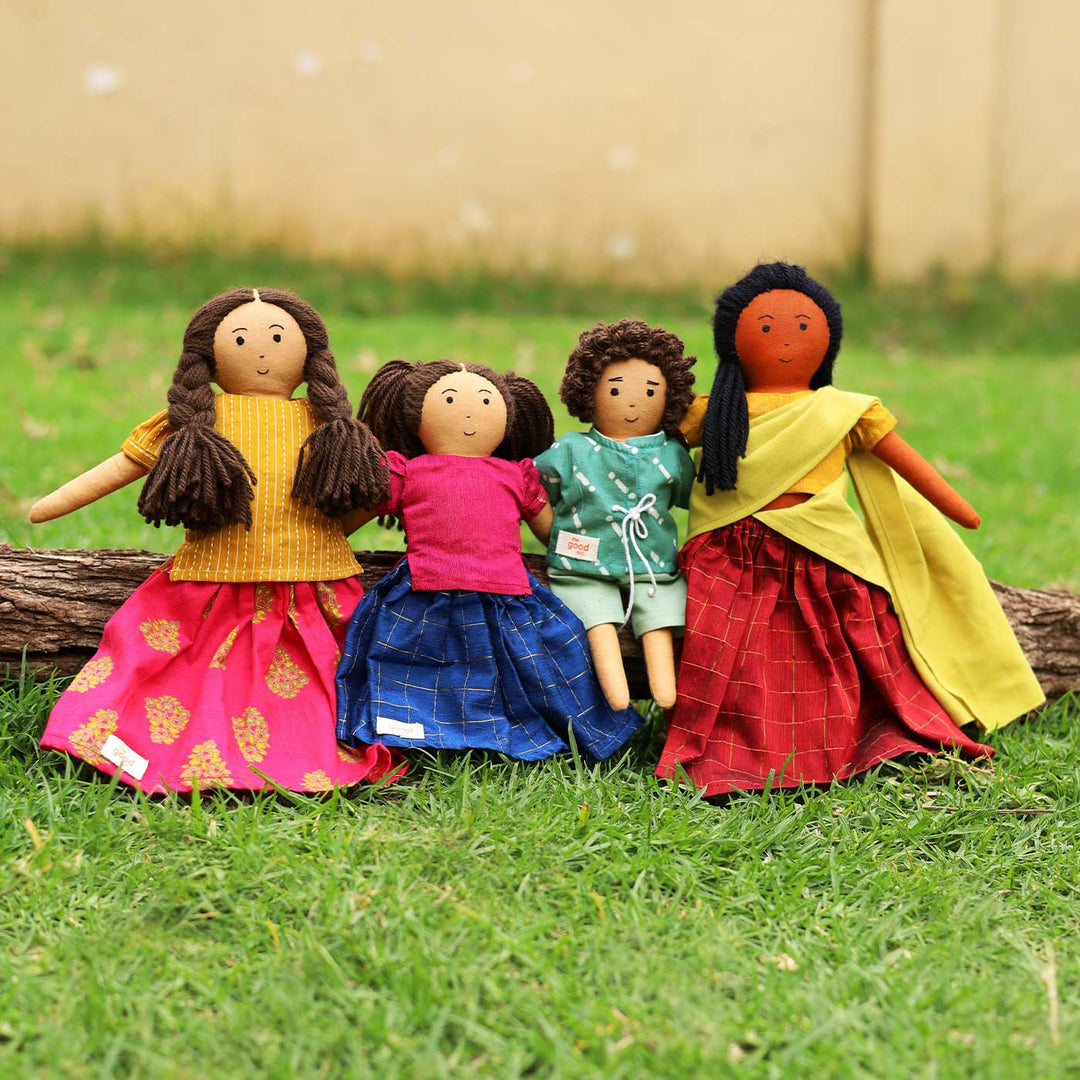 Nilah's (Elder Sister) Malai In Classic Dress | Soft Hand-Stitched Sustainable Indian Play Doll