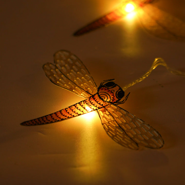 4m, 14 Bulbs | Hand Painted Dragonfly Theme Tholu Bommalata LED Fairy Light