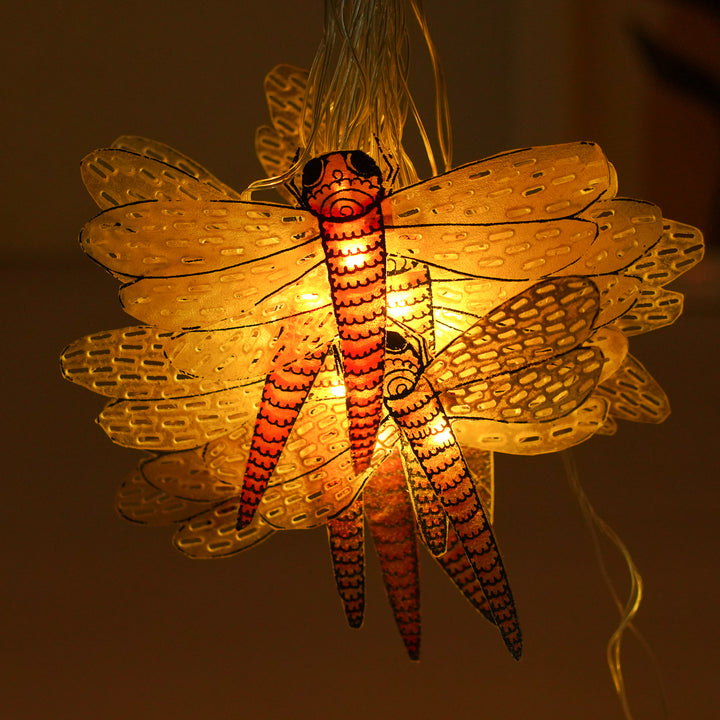 4m, 14 Bulbs | Hand Painted Dragonfly Theme Tholu Bommalata LED Fairy Light