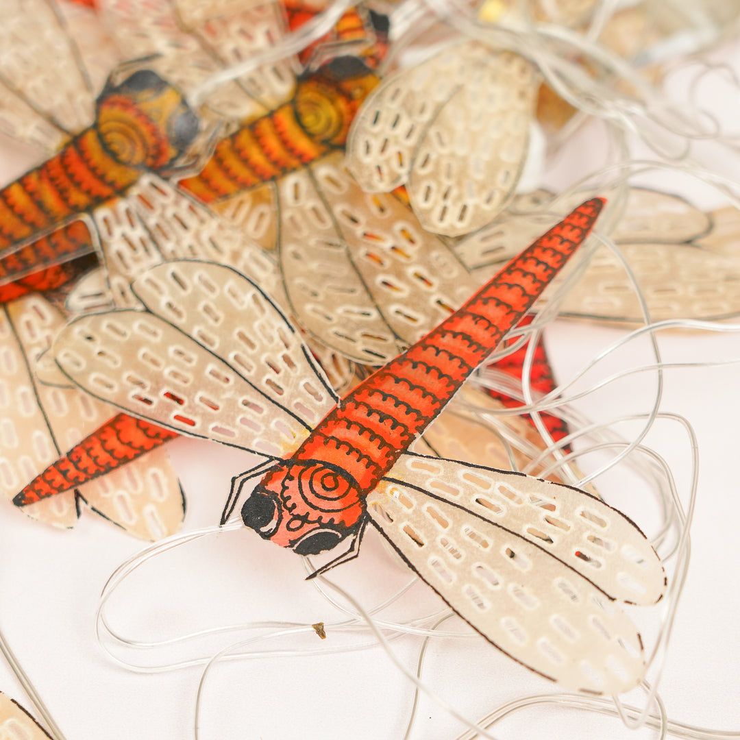 4m, 14 Bulbs | Hand Painted Dragonfly Theme Tholu Bommalata LED Fairy Light