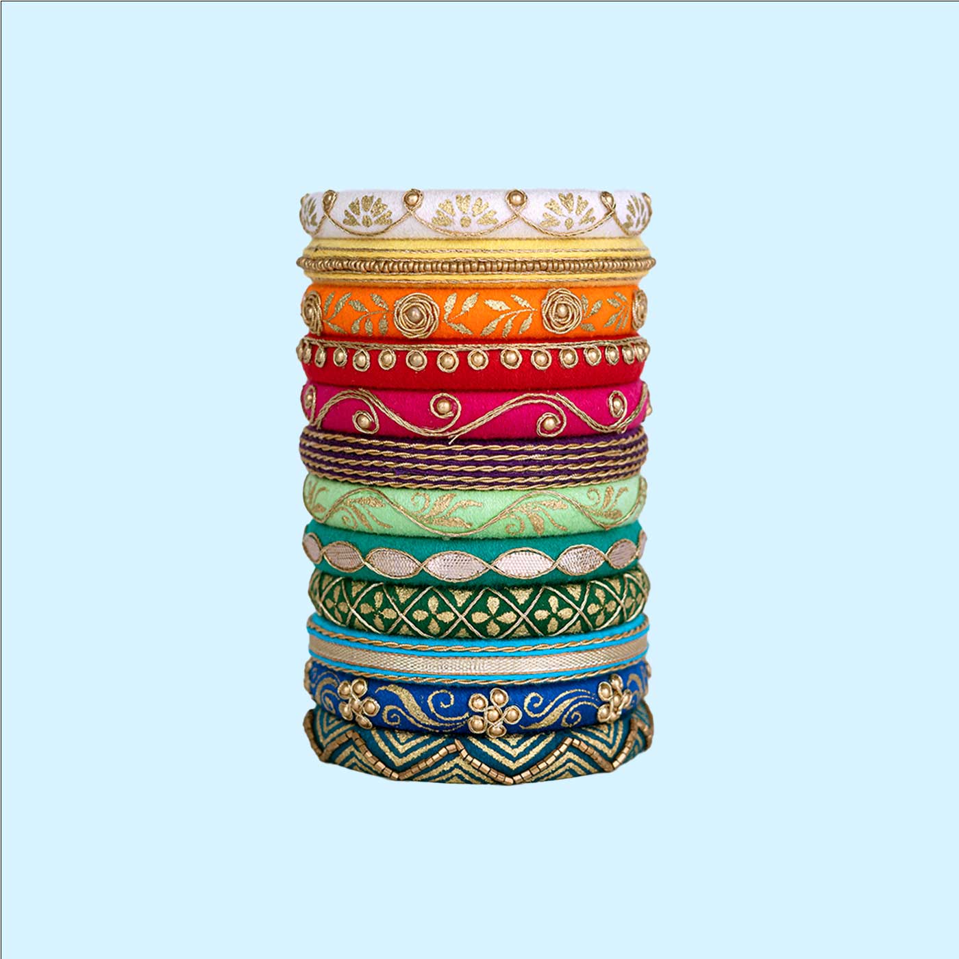 Multicolor Handcrafted Anika Zardosi Bangles Set of 12