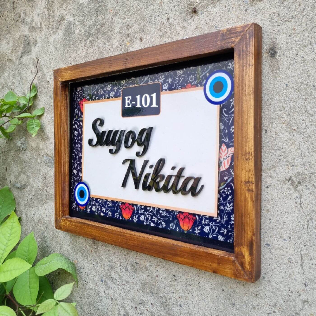 Personalized Evil-Eye Design Printed Nameplate with 3D Letters