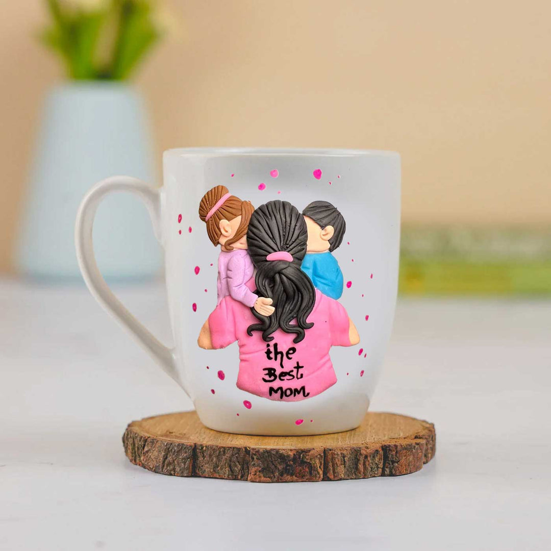 Customized Handmade Polymer Clay Mother And Kids Theme Mug
