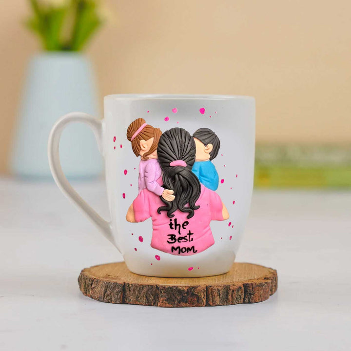 Customized Handmade Polymer Clay Mother And Kids Theme Mug