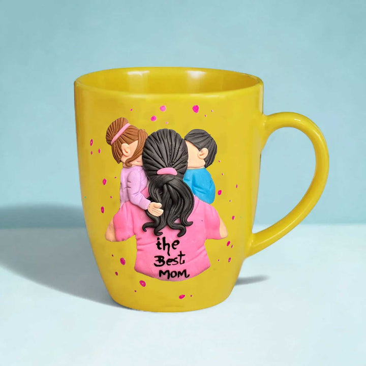 Customized Handmade Polymer Clay Mother And Kids Theme Mug