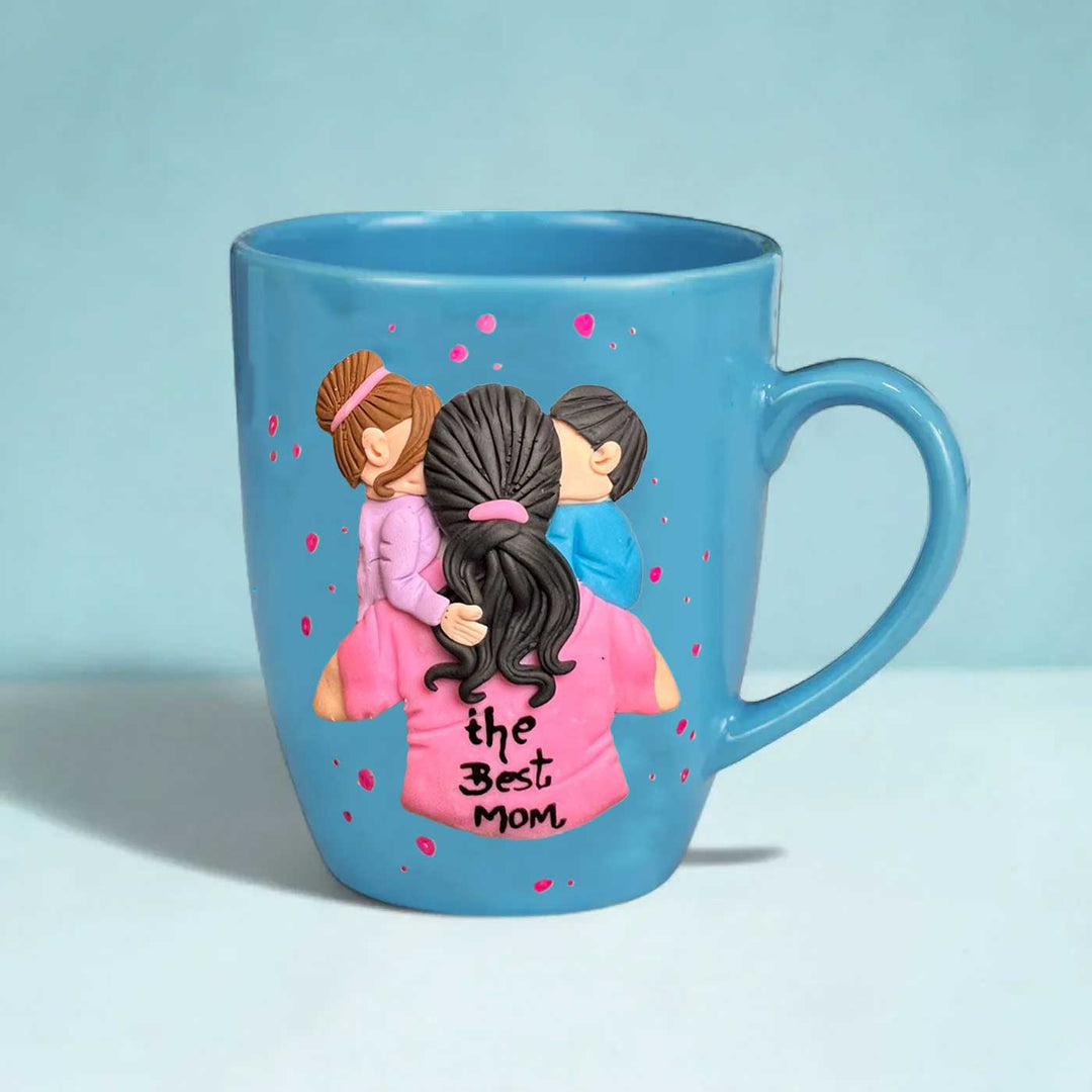 Customized Handmade Polymer Clay Mother And Kids Theme Mug