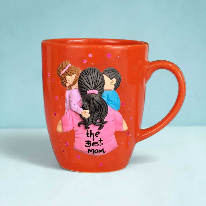 Customized Handmade Polymer Clay Mother And Kids Theme Mug