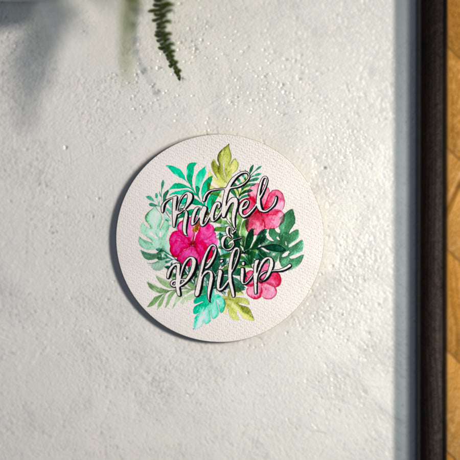 Watercolour Calligraphy Floral Name Plate - Mounted on Wall with Shadow