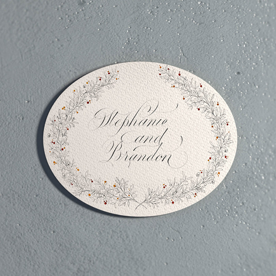 Delicate Calligraphy White Floral Name Plate - Front View on Wall
