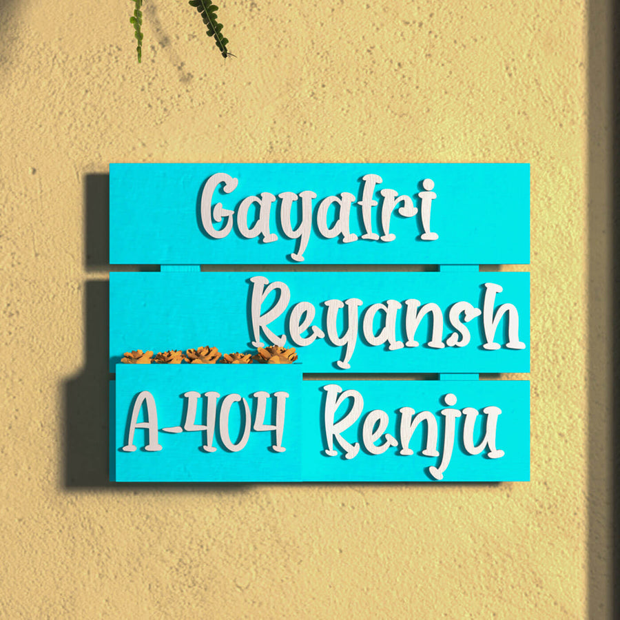 Handcrafted Mdf Planter Name Plate Three Names - Wall Mounted Front View with Names