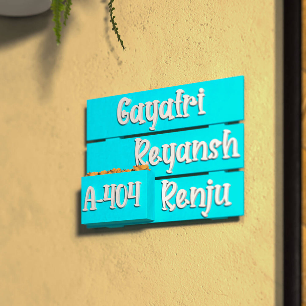 Handcrafted Mdf Planter Name Plate Three Names - Mounted on Wall Showing Personalization