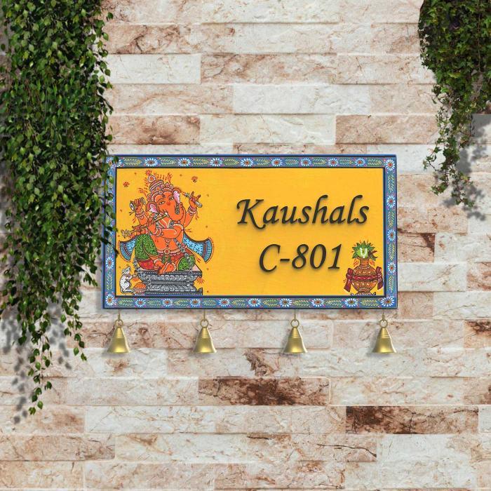 Hand Painted Pattachitra Board Ganesha - Mounted on Exterior Wall