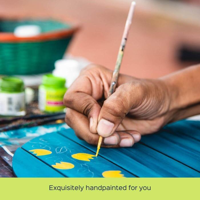 Yellow Circle Name Plate With Madhubani Art - Handpainting Process Close-up