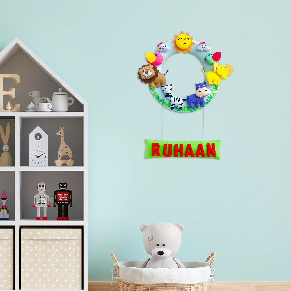 Handmade Personalized Jungle Safari Themed Felt Kids Name Hanging 5 - Hanging on Wall with Name Personalization