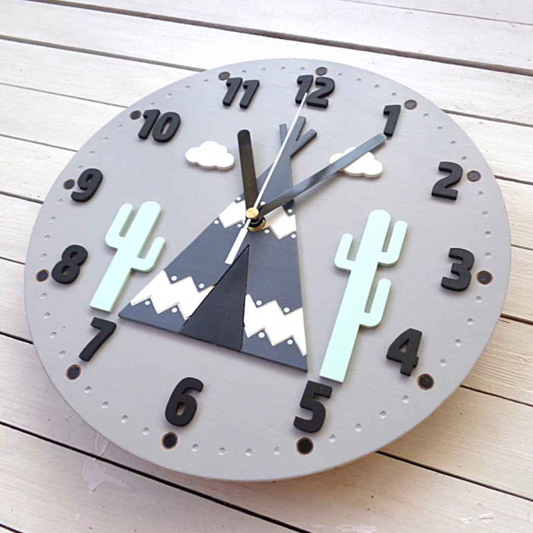 Cactus Themed Wall Clock for Kids