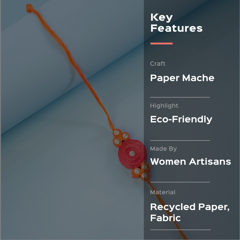 Paper Mache Rakhi Crimson Rakhi - Key Features Overlay