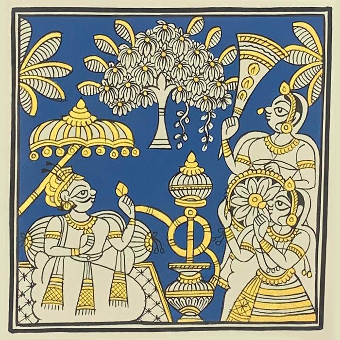 Hookah in Garden - Paper Phad Painting 020