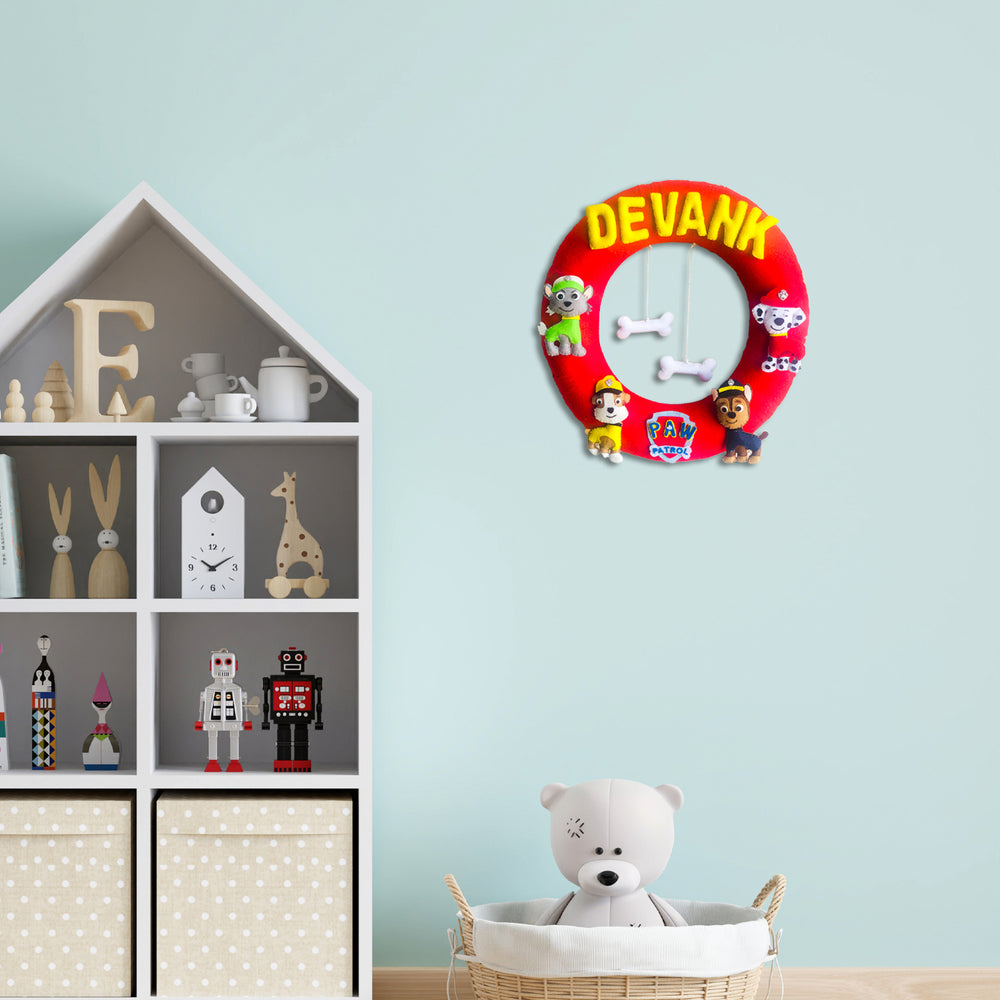 Handmade Personalized Paw Patrol Themed Felt Kids Name Hanging - Mounted on Wall in Children's Room