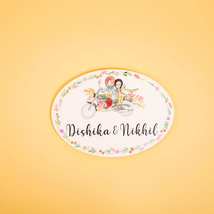 Oval Hand Painted Character Name Plate Punjabi Couple 1 - Name Personalization Example