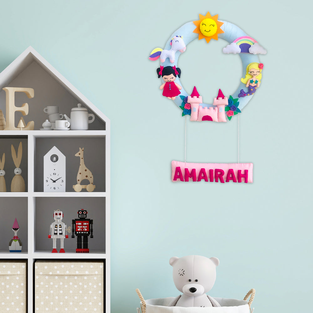 Handmade Personalized Princess Themed Felt Kids Name Hanging - Hanging on Wall with Name Personalization
