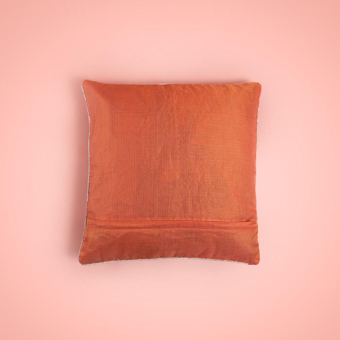 Hand-embroidered Red Kota Festive with Blue Floral Cushion Cover - 40 x 40 cm