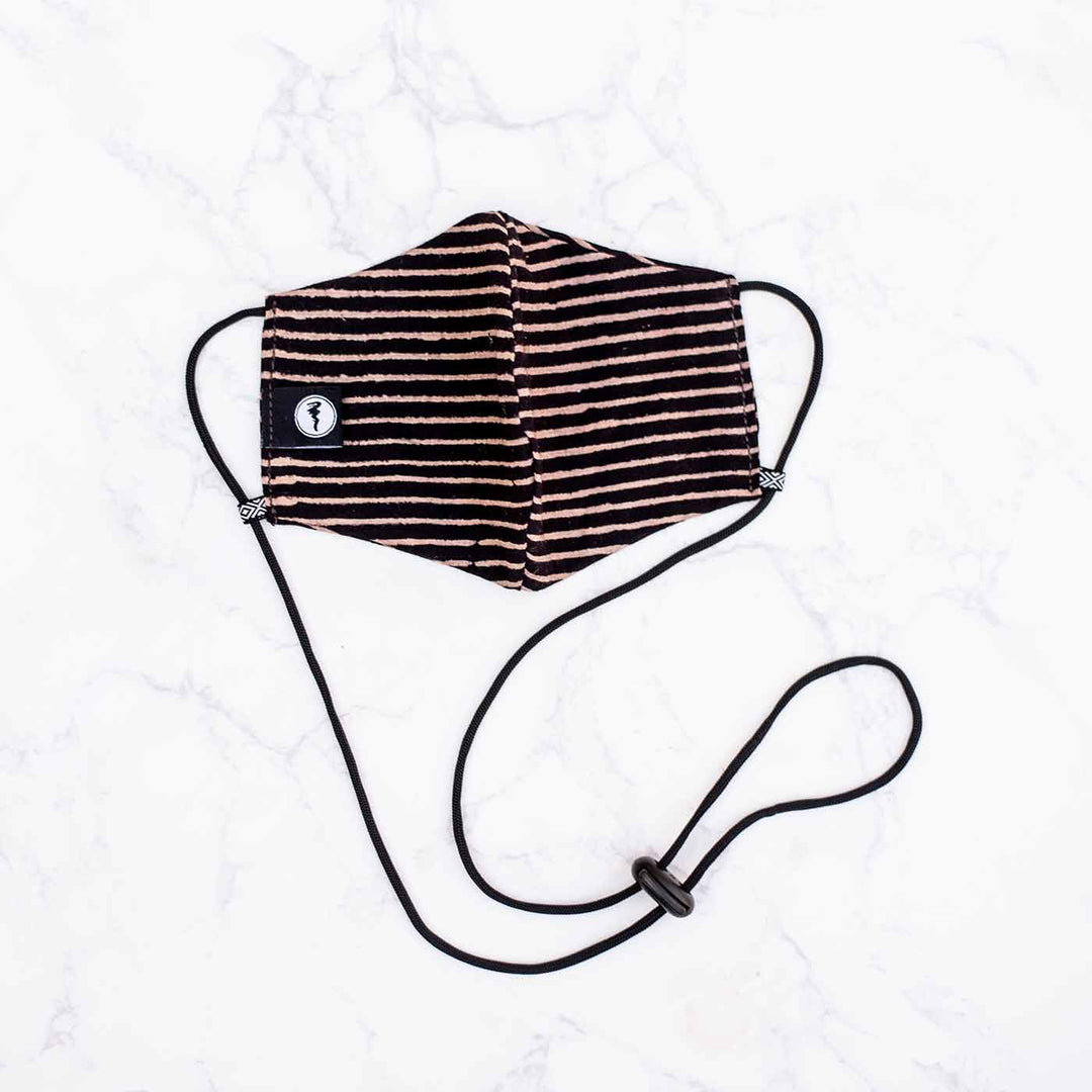 Stripes Pattern Plain Fabric Mask With Adjustable Ear Loops In Black