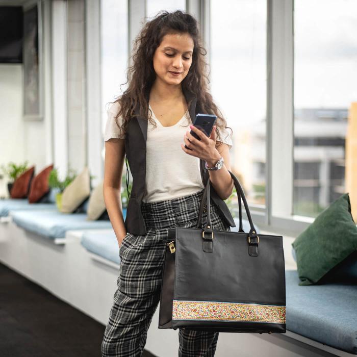 Black Leather Laptop Bag 13 inch - Main Image