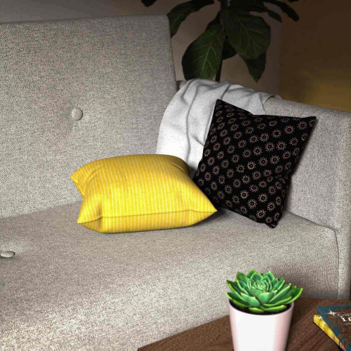 Set of 2 Cushion Covers - Striped Yellow & Black Fulodi