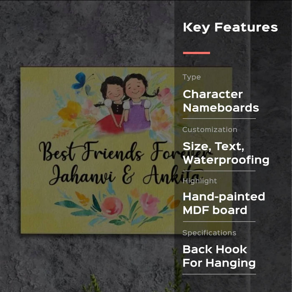 Rectangle Hand Painted Character Name Plate Best Friends Forever - Front View with Text Overlay