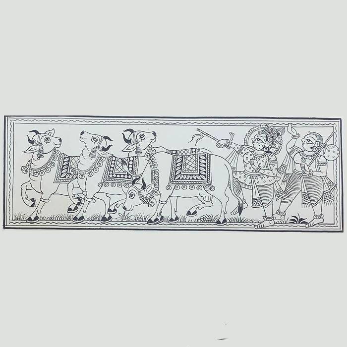 Lord Krishna with his cows - Paper Phad Painting 113