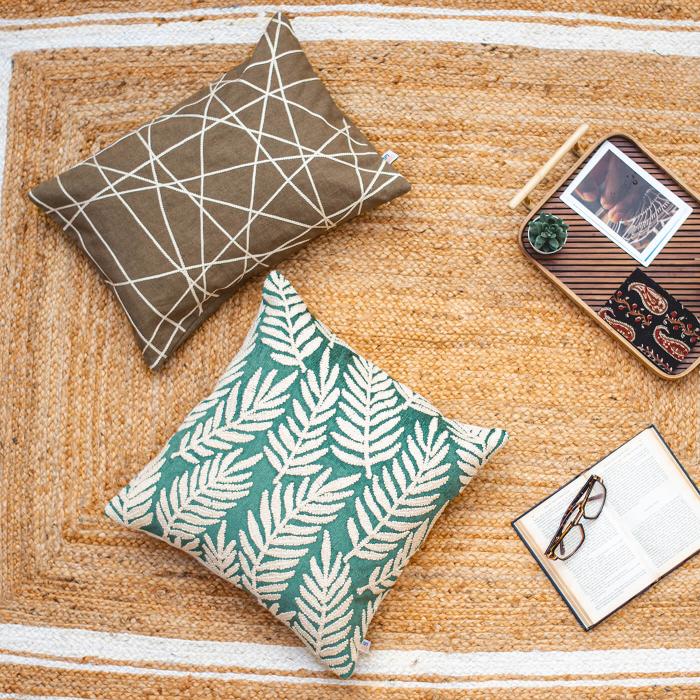 Buy Square Rectangle Cushion Covers (Set of 2) Emerald Leave